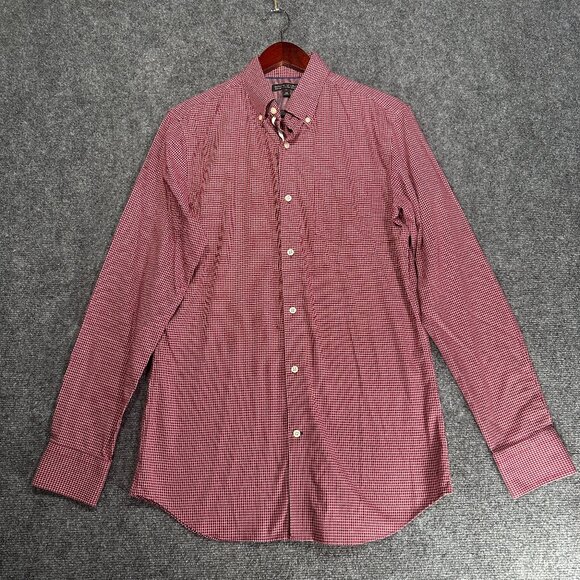 Banana Republic Shirt Mens Medium Non Iron Tailored Slim Fit Red Check  Button - Picture 1 of 9